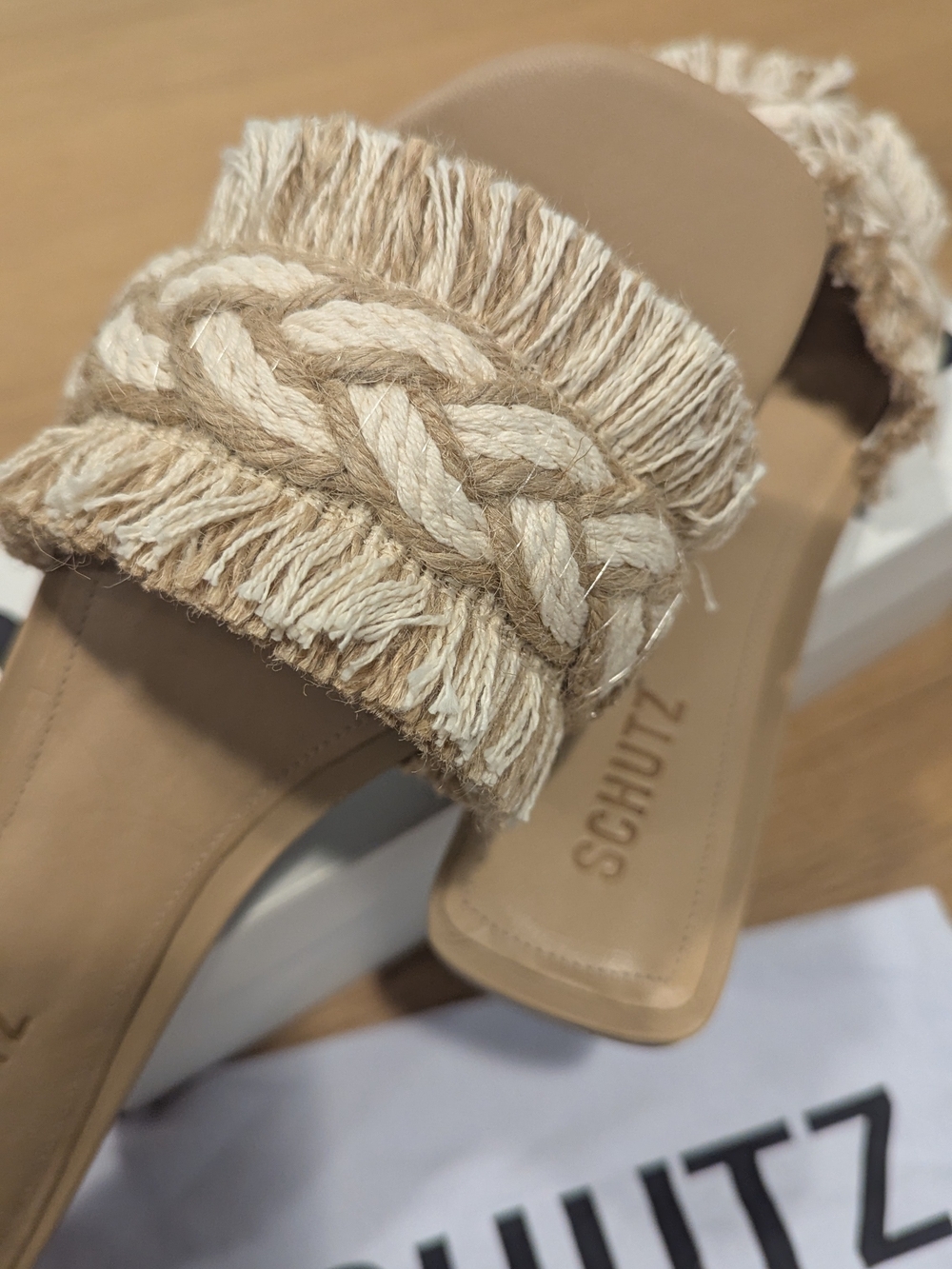 Schutz Women's Beige Braided Fringe Slide Sandals - Picture 5 of 8
